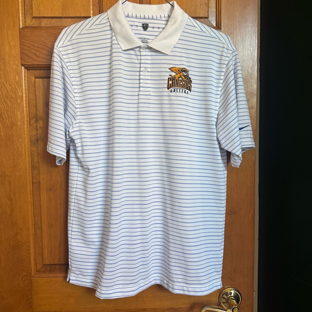 Canisius College Nike Golf White Polo with Light Blue Stripes